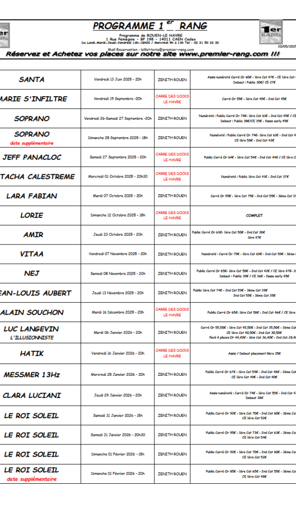 Programmation Rouen - Le Havre du 22 mai 2025 Programmation Rouen - Le Havre du 22 mai 2025